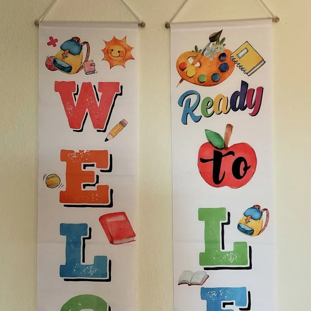 WELCOME BACK TO SCHOOL HANGING BANNERS -READY TO LEARN DOOR WALL SIGN CLASSROOM